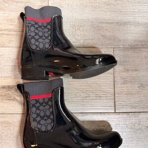 Coach Black and Gray Patterned Rain Boots
